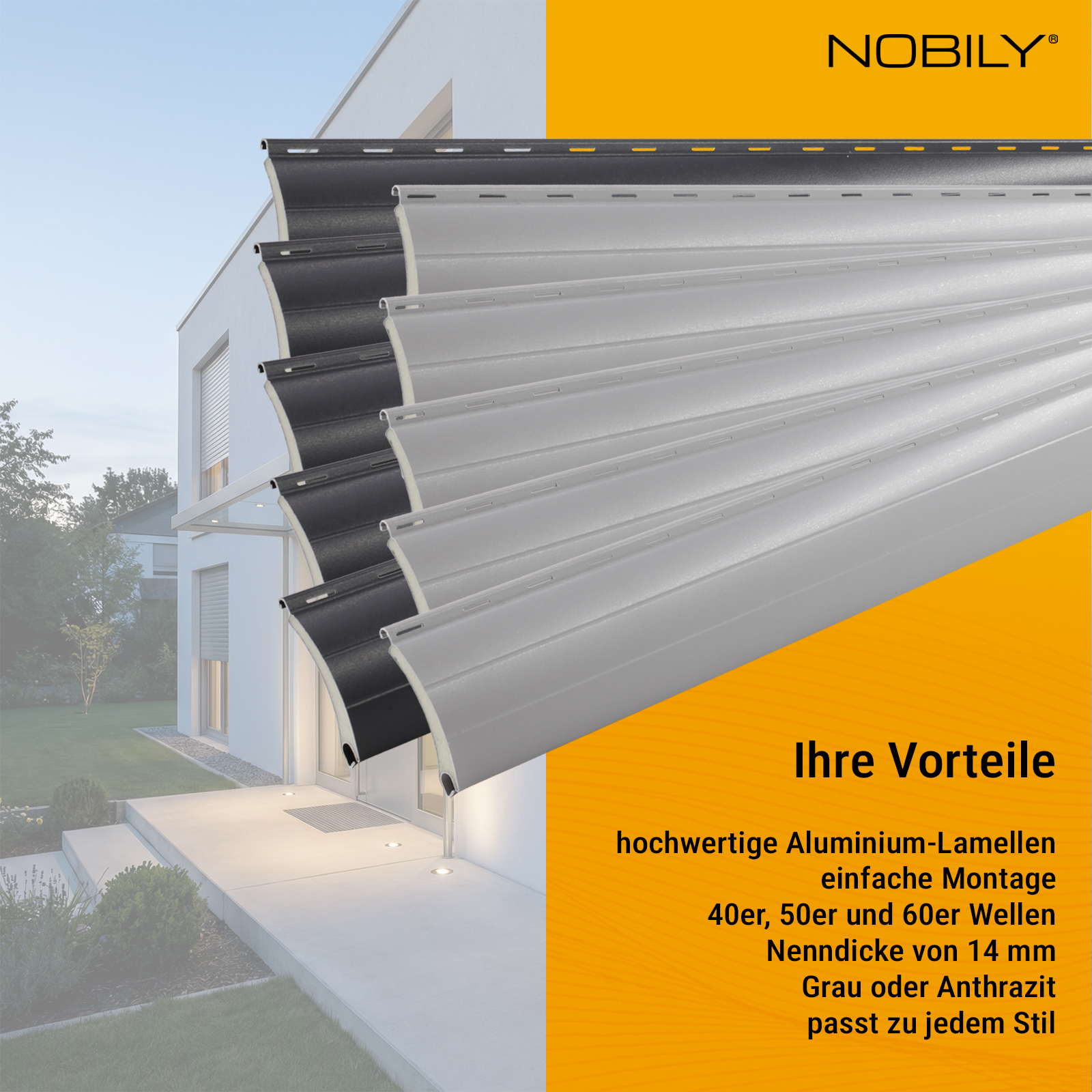 1x Rolladen Lamelle aus Aluminium in Anthrazit, 37mm Deckbreite, 980mm Länge