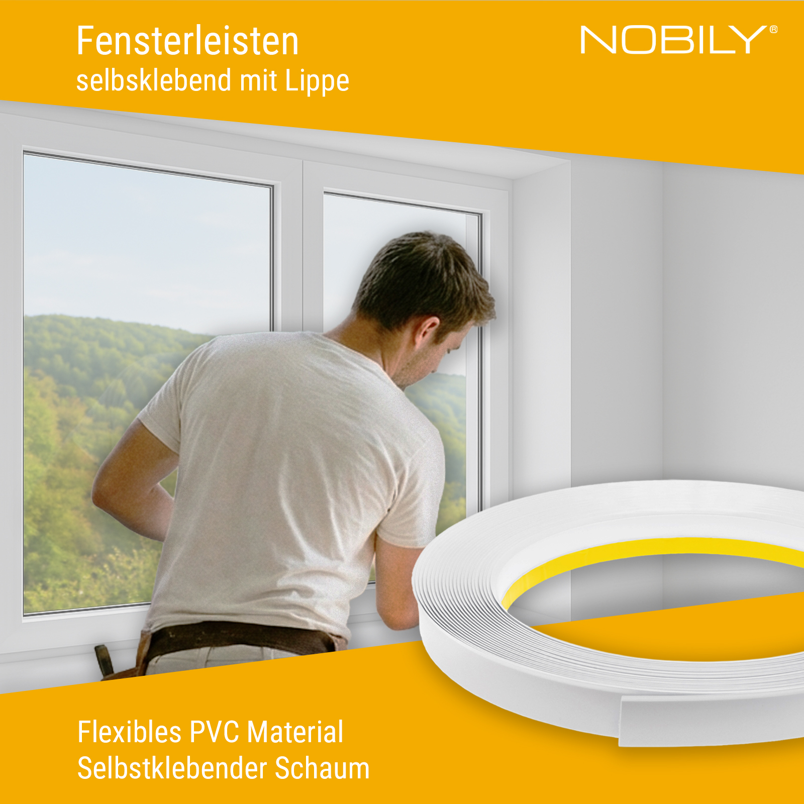 20mm-80mm Fensterleiste / Flachleiste selbstklebend MIT Lippe Stärke 1,5mm