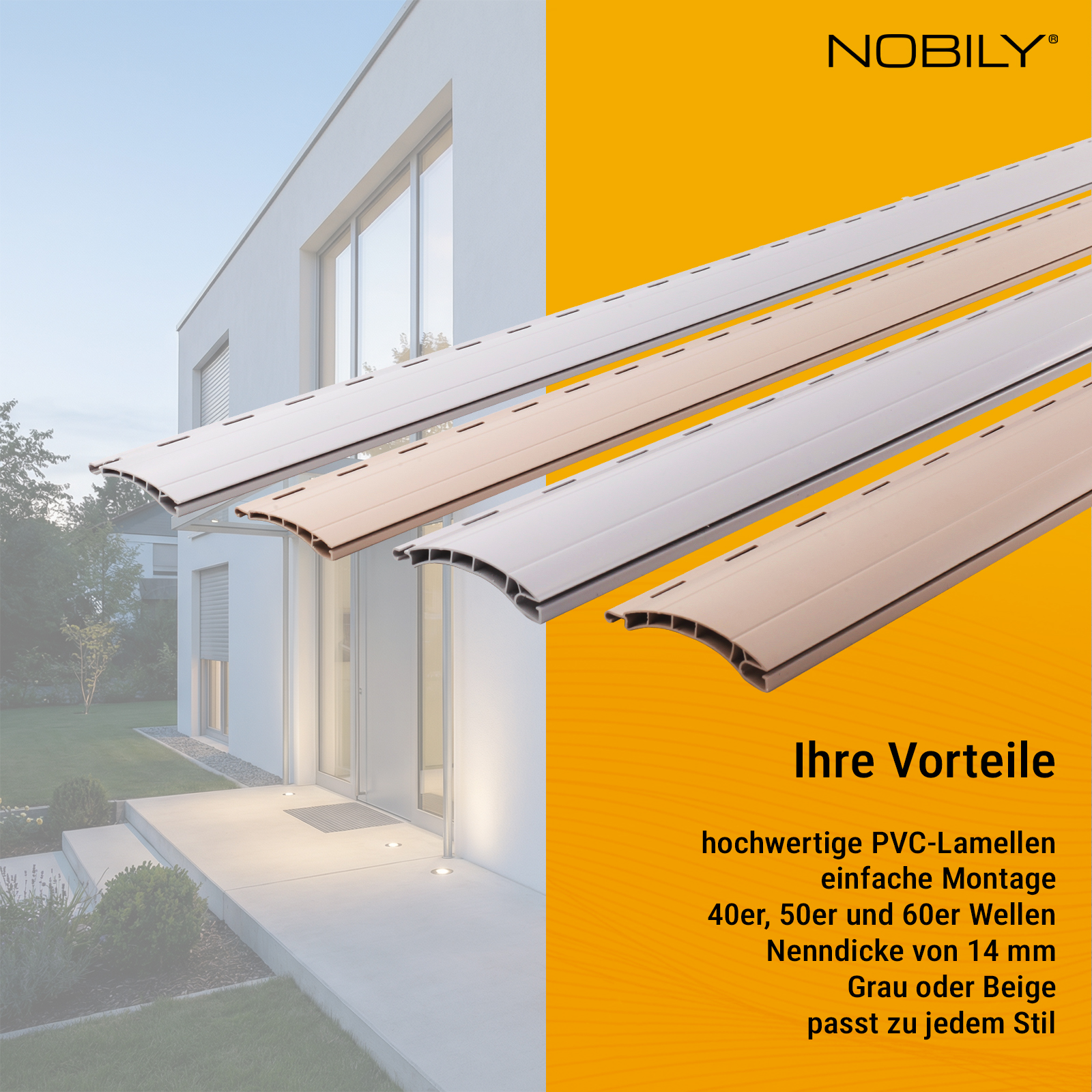1x Rolladen Lamelle aus Kunststoff (PVC) in Grau, 37mm Deckbreite, 980mm Länge