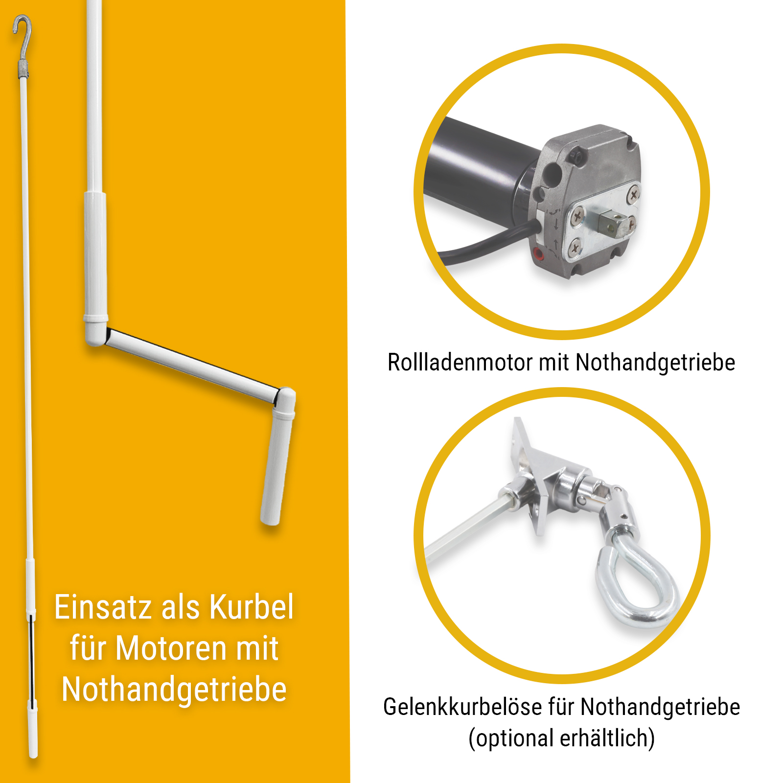 Handkurbel mit Haken, Länge 1400 mm, weiß, für Rollladen und Markisen