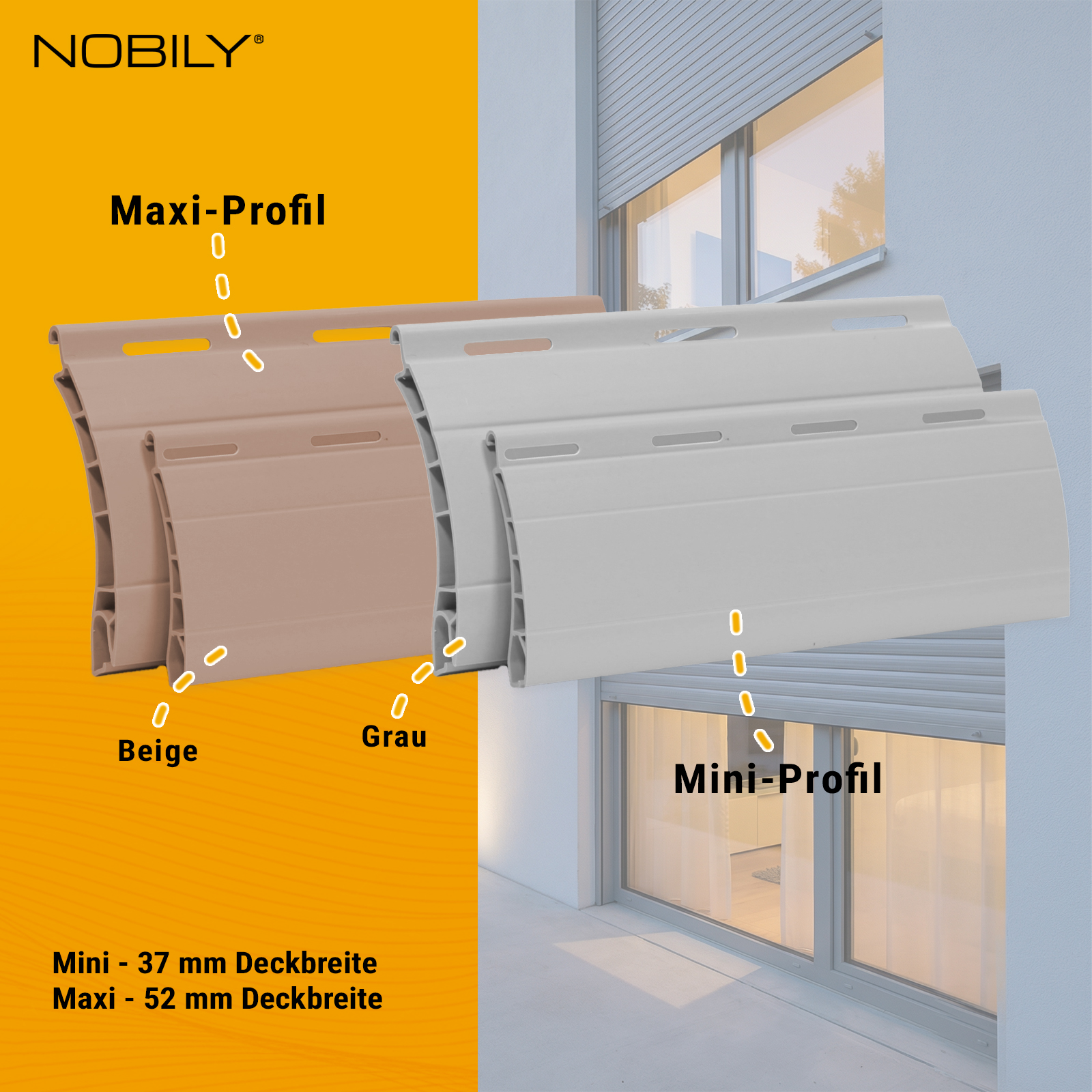 1x Rolladen Lamelle aus Kunststoff (PVC) in Grau, 37mm Deckbreite, 980mm Länge